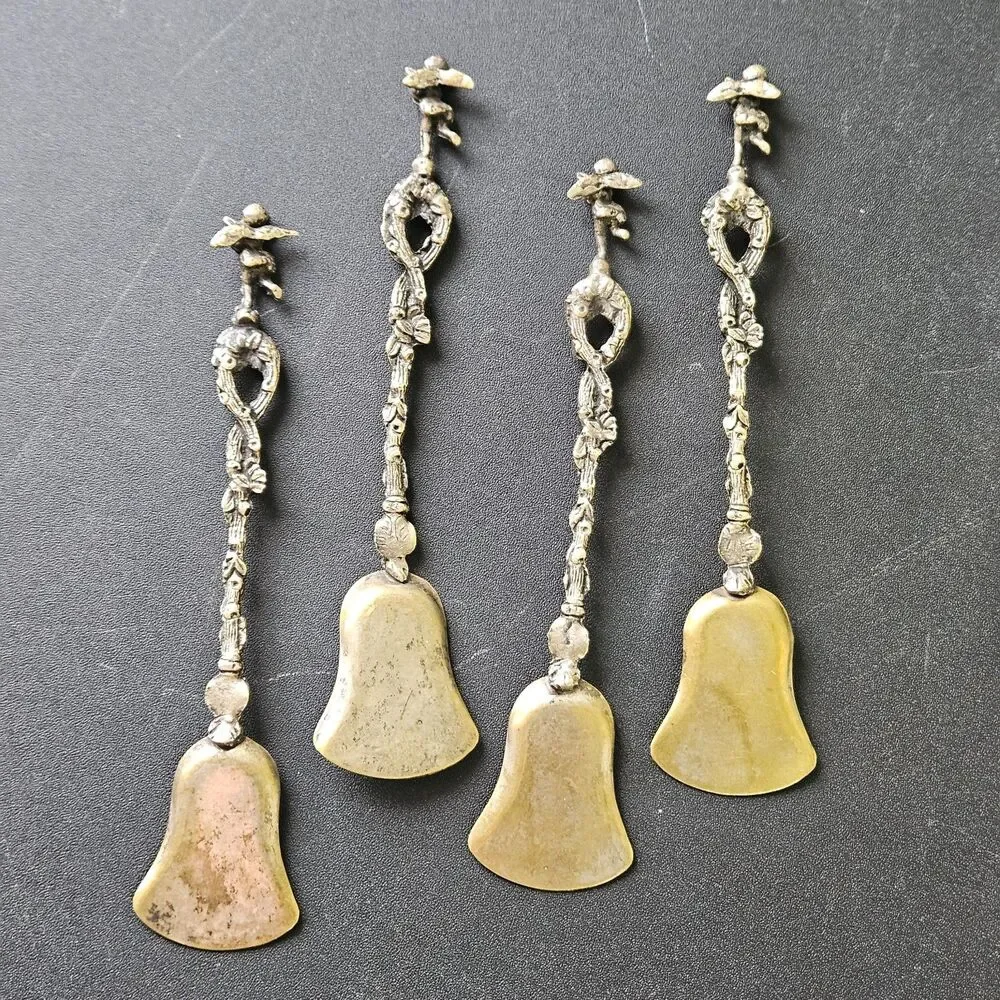 Set of 4 Vintage Italian Cherub Shovel Spoons Brass Toned Putti Angel Italy